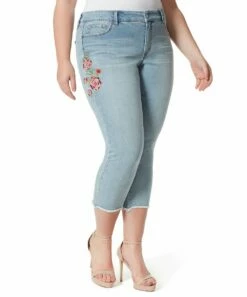 Hot Sale 🤩 Jessica Simpson Back Roads Blue Floral Arrow Crop Straight-Leg 👖 Jeans - 👩 Women 🎉