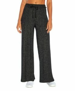 Outlet π Jessica Simpson Heather Black Side-Panel Drawstring Jessie 30'' Wide-Leg Pants - π© Women π