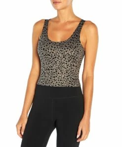Best Pirce 👏 Jessica Simpson Gray & Black Cheetah Fitted Sana Scoop Neck Tank - 👩 Women 🎉
