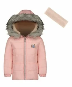 Wholesale π Jessica Simpson Pink Heavyweight Puffer π§₯ Coat & Beige Headband - Toddler & π§ Girls For Kids π
