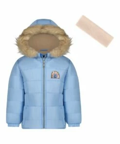 Top 10 π Jessica Simpson Blue Rainbow Heavyweight Hooded Puffer π§₯ Coat & Beige Headband - Toddler & π§ Girls For Kids π