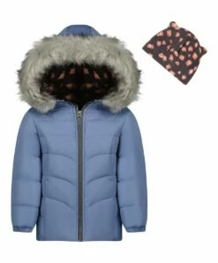 Best reviews of π Jessica Simpson Blue Heavyweight Hooded Puffer π§₯ Coat & Gray Animal-Ear Beanie - π§ Girls For Kids π
