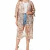 Best Sale 🔥 Jessica Simpson Champagne Paisley Sheer Three-Quarter Sleeve Duster Kimono - Plus For 👩 Women 🔔