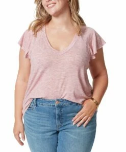 Hot Sale ✨ Jessica Simpson Desert Rose Flutter-Sleeve Top - Plus For 👩 Womens Plus ⌛