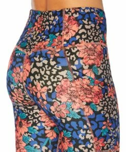 Outlet π₯° Jessica Simpson Coral & Blue Floral Leopard Tummy-Control Pocket 22'' Leggings - π© Women π
