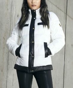 New 😍 Jessica Simpson Off-White & Black Quilted Mock Neck Puffer 🧥 Coat - 👩 Women 🌟