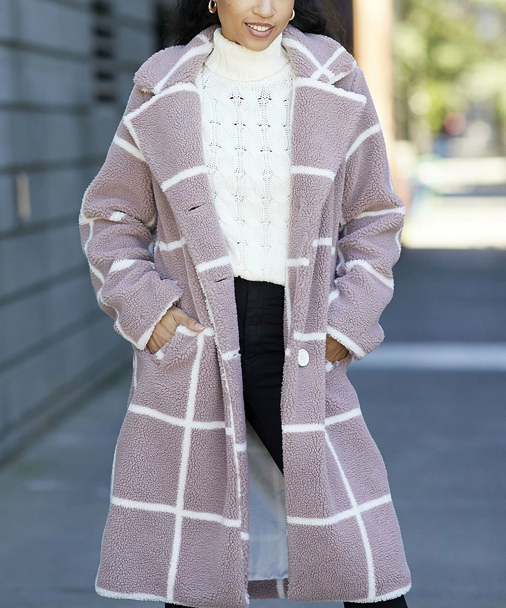 Coupon β€οΈ Jessica Simpson Dusty Pink & White Windowpane Long Teddy π§₯ Coat - π© Women & Plus π
