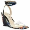 Hot Sale 🔔 Jessica Simpson Black & Clear Floral Ankle-Strap Crisscross Wedge 🩴 Sandal - 👩 Women 🔔