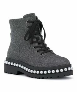 Buy π Jessica Simpson Pewter Faux Pearl-Accent Eilir Combat Boot - π© Women π₯°