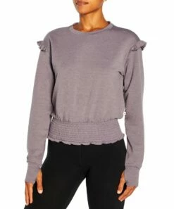 Best Pirce 💯 Jessica Simpson Heather Gray Ridge Eloise Ruffle Crewneck Top - 👩 Women 🌟