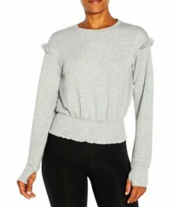 Cheapest 🤩 Jessica Simpson Light Heather Gray Eloise Ruffle Crewneck Top - 👩 Women 🎉