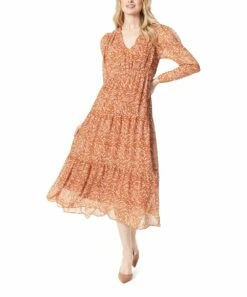 Hot Sale ✔️ Jessica Simpson Caramel Ripple Tiered V-Neck Rylie A-Line 👗 Dress - 👩 Women 🔥
