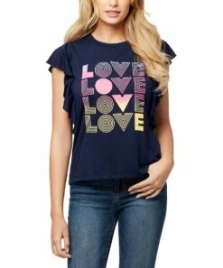 Budget 𧨠Jessica Simpson Maritime Blue 'Love' Yara Flutter-Sleeve Tee - π© Women β