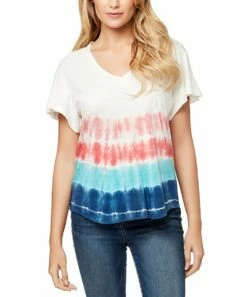 Top 10 😉 Jessica Simpson Blue & Coral Tie-Dye Carly Flutter-Sleeve Tee - 👩 Women ✨