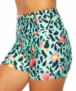 Outlet π Jessica Simpson Ice Green & Black Animal Floral 3'' Tummy-Control Hottie Shorts - π© Women π