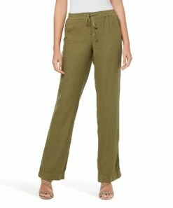 Coupon 😉 Jessica Simpson Loden Green Nara Linen-Blend Straight-Leg Pants - 👩 Women 😉